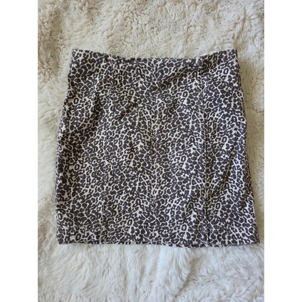 Free People Modern Femme Novelty Mini Denim Skirt In Leopard Print Zip Skirt